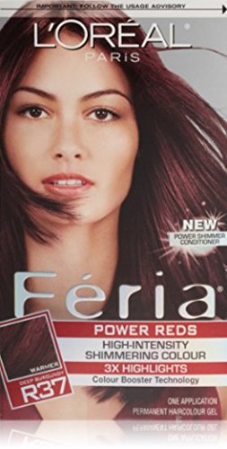 L’Oreal Paris Feria Multi-Faceted Shimmering Permanent Hair Color, R37 Blowout Burgundy (Deep Burgundy), Pack of 1, Hair Dye
