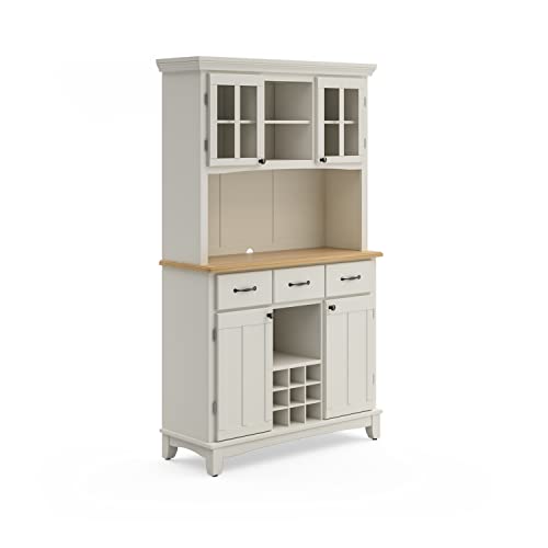 homestyles Buffets Off-White Server with Hutch and Natural Wood Top