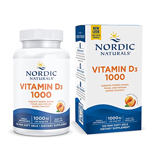 Nordic Naturals Vitamin D3 1000, Orange – 120 Mini Soft Gels – 1000 IU Vitamin D3 – Supports Healthy Bones, Mood & Immune System Function – Non-GMO – 120 Servings