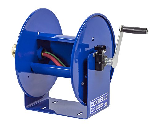 Coxreels 112WL-1-100 Hand Crank Steel Welding Hose Reel, 100W Series – ¼” x 100’, 200 PSI – Easy-to-Use Compact Design – Adjustable Tension Break – Heavy-Duty Steel Construction, Made in the USA, Blue