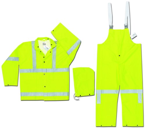 MCR Safety 2083SRX4 Luminator Class 3 PVC/Polyester 3-Peice Suit with Detachable Hood and 3M Reflective Material, Fluorescent Lime, 4X-Large