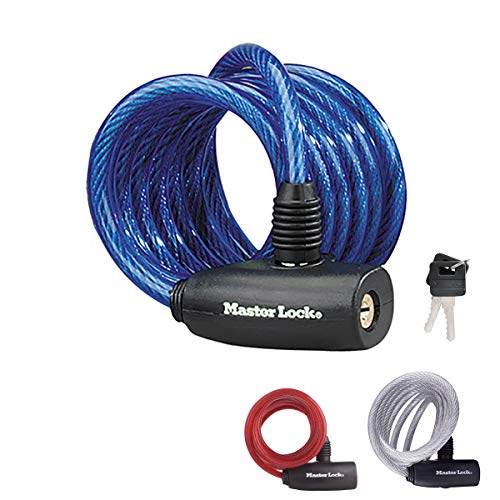 Master Lock Bike Lock Cable [Key] [1.8 m Coiling Cable] [Outdoor] [Random Color] 8127EURPRO – Ideal for Bike, Electric Bike, Skateboards, Strollers, Lawnmowers and Other Outdoor Equipments