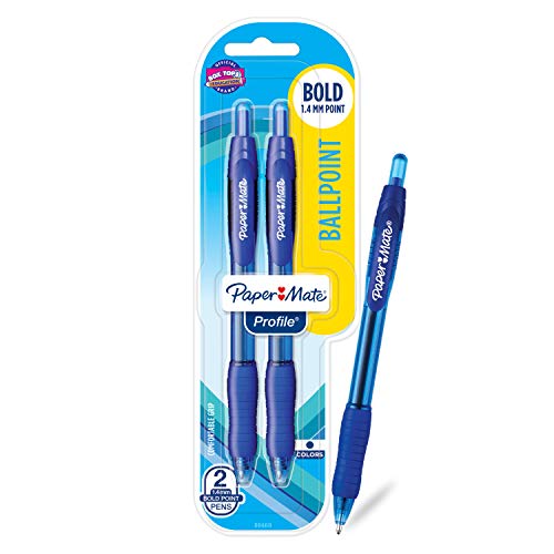 Paper Mate Profile Retractable Ballpoint Pens, Bold (1.4mm), Blue, 2 Count