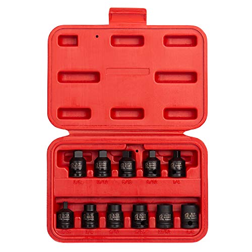 Sunex 3841, 3/8 Inch Drive Pipe Plug Socket Set, 11-Piece, SAE, 7/16″ – 5/8″, Cr-Mo Steel, Tapered Male Square Drive, Chamfered Female Square Drive, Heavy Duty Storage