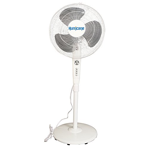 Hurricane Stand Fan – 16 Inch | Supreme Series |90 Degree Oscillation, 3 Speed Settings, Adjustable Height 41 Inches to 55 Inches – ETL Listed, White