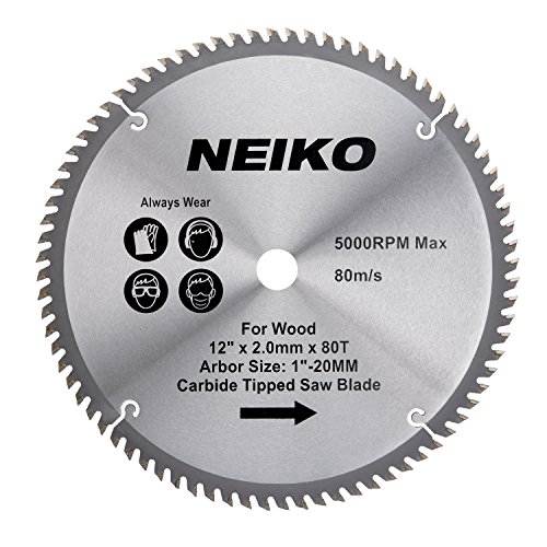 NEIKO 10768A 12″ Carbide Chop Saw Blade, 80 Tooth with 1-Inch Arbor, Compatible with Miter, Table, Radial Arm, Cut-Off, Standard Circular Saws, for Home Building, Construction, Woodworking, Forest
