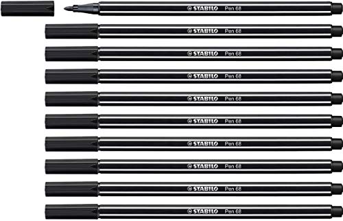 STABILO Pen 68 Black Pack of 10 – Premium Felt-tip Pen