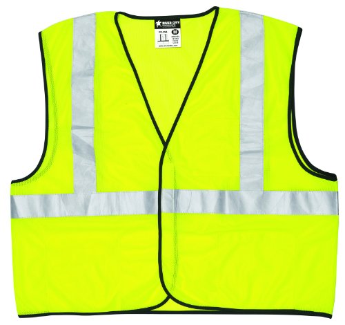 MCR Safety VCL2SLL Class 2 Polyester Solid Economy Safety Vest with 3M Scotchlite 2-Inch Silver Reflective Stripe, Fluorescent Lime, Large