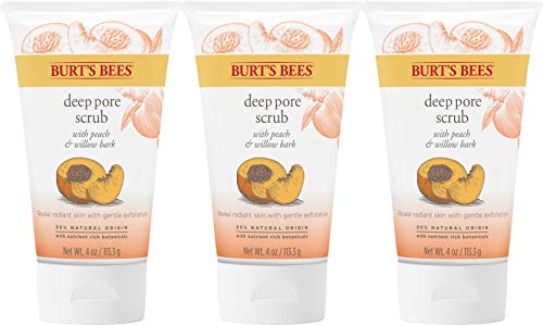 Burt’s Bees Peach and Willow Bark Deep Pore Scrub, Exfoliating Facial Scrub, 4 Ounces (Pack of 3)