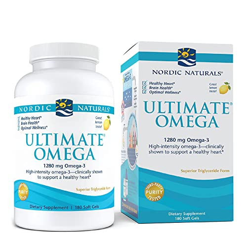 Nordic Naturals Ultimate Omega, Lemon Flavor – 180 Soft Gels – 1280 mg Omega-3 – High-Potency Omega-3 Fish Oil with EPA & DHA – Promotes Brain & Heart Health – Non-GMO – 90 Servings