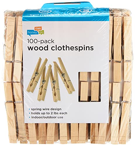 Honey-Can-Do DRY-01376 Wood Clothespins with Spring, 100-Pack, 3.3-inches Length,Brown