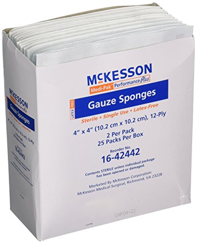 Mckesson Performance plus Gauze Sponge Cover Dressing Sterile, 4 X 4 Inches, Box of 50(packaging may vary)
