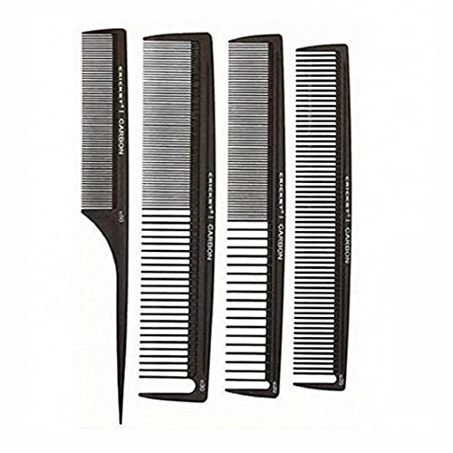 Cricket Professional Hair Stylist Carbon Styling Comb Set, Variety Pack of 4