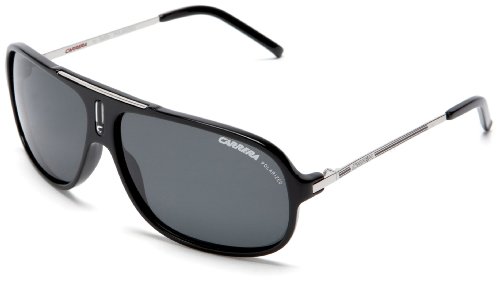 Carrera Cool/S Polarized Pilot Sunglasses, Black and Palladium Frame/Grey Lens, 65 mm