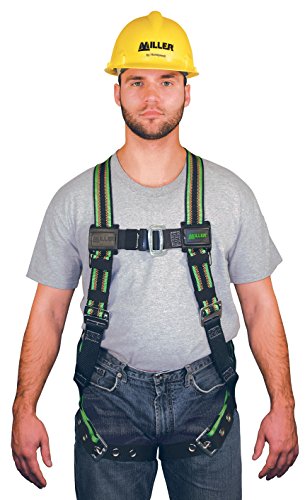 Miller by Honeywell DuraFlex Stretchable Full Body Safety Harness with Leg Tongue Buckles, Universal Size-Large/XL, 400 lb. Capacity (E650-4/UGN), Green
