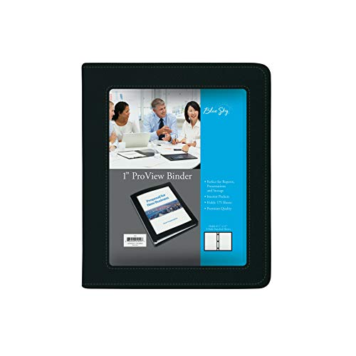 Blue Sky ProView Legacy Black 3 Ring Binder, Letter Size, 1″, Textured Faux Leather Cover, Built-in Pockets, Holds 175 Sheets (94029)