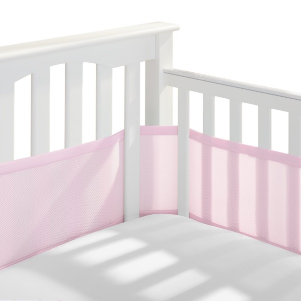 BreathableBaby Breathable Mesh Crib Liner – Classic Collection – Light Pink – Fits Full-Size Four-Sided Slatted and Solid Back Cribs – Anti-Bumper