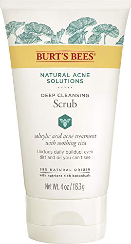 Burt’s Bees Natural Acne Solutions Pore Refining Cleansing Scrub, Exfoliating Face Wash for Oily Skin, 4 Oz (Package May Vary)