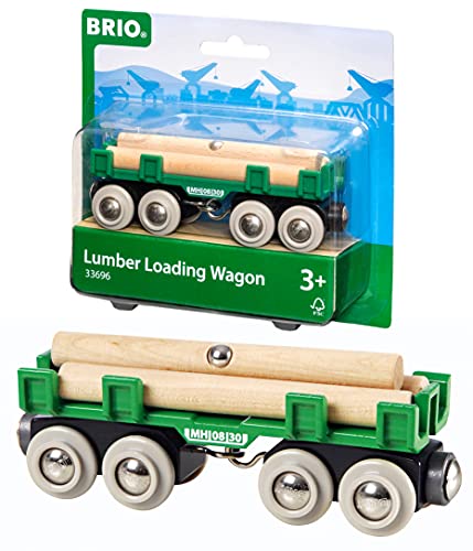BRIO World – 33696 Lumber Loading Wagon | 4 Piece Train Toy for Kids Ages 3 and Up – Green