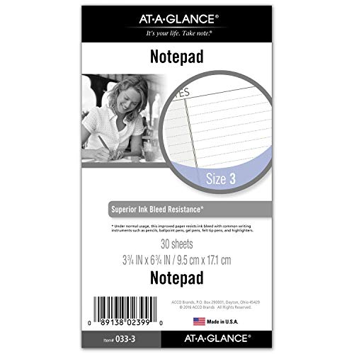 AT-A-GLANCE Day Runner Lined NotePad Pages, Refill, Loose-Leaf, Undated, for Planner, 3-3/4″ x 6-3/4″, Size 3, 30 Sheets/Pack (033-3)