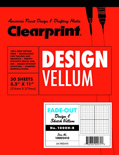 Clearprint 1000H Design Vellum Pad with Printed Fade-Out 8×8 Grid, 16 lb, 100% Cotton, 8-1/2 x 11 Inches, 50 Sheets, Translucent White (10002410), Clear