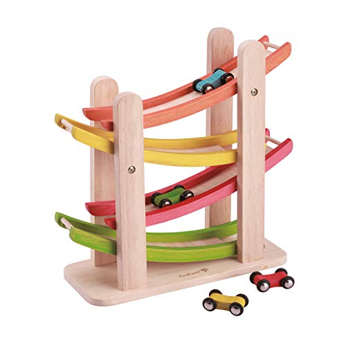 EverEarth Jr. Ramp Racer. Race Track for Toddlers and 4 Wood Cars, Race Car Ramp Set