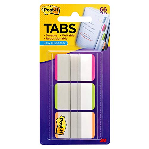 Post-it Tabs, 1 in, Lined, Pink, Green, Orange, 22 Tabs/Color, 66 Tabs/On-the-Go Dispenser (686L-PGO)