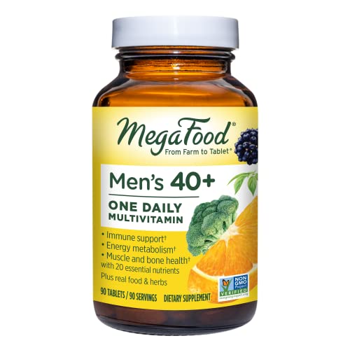 MegaFood Men’s 40+ One Daily – Multivitamin & Mineral Supplement – With Selenium & Zinc to support Men’s Health – Non-GMO, Gluten-Free, Vegetarian & Made without Dairy and Soy – 90 Tabs