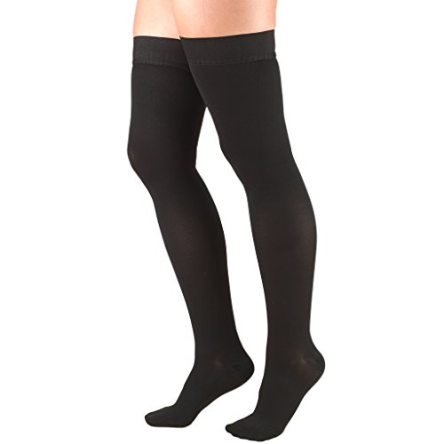 Truform 30-40 mmHg Compression Stockings for Men and Women, Thigh High Length, Dot-Top, Closed Toe, Black, Large