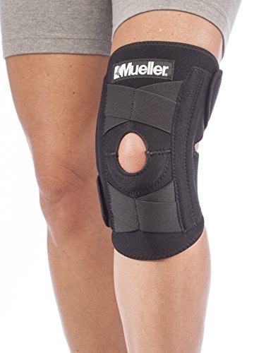 Mueller Sports Medicine Self Adjusting Adult Knee Support Braces for Knee Pain with Side Stabilizers for Men and Women, Black, 14 – 20 Inches, One Size Fits Most