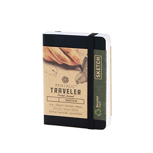 Pentalic 3″ x 4″ Pocket Sketchbook Traveler Journal, 160 Pages, Black