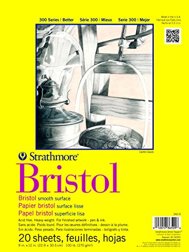 Strathmore 300 Series Bristol Paper Pad, Smooth, Tape Bound, 9×12 inches, 20 Sheets (100lb/270g) – Artist Paper for Adults and Students – Markers, Pen and Ink