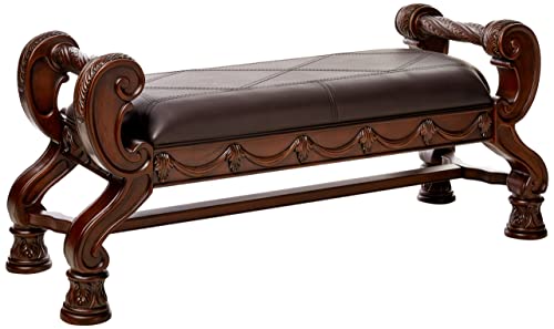 Signature Design by Ashley North Shore Ornate Faux Leather Upholstered Bedroom Bench, Dark Brown