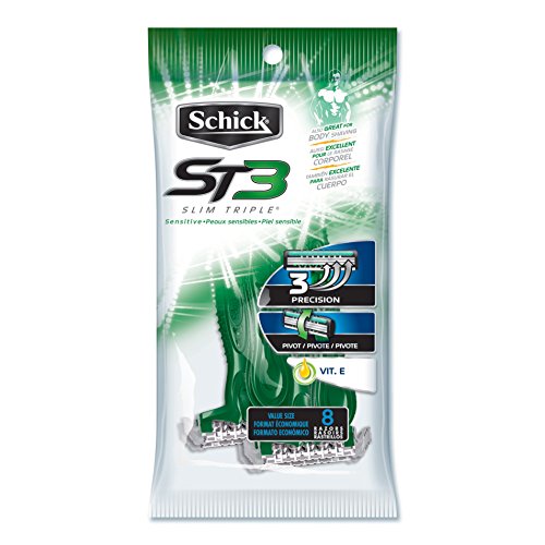 Schick Slim Triple ST 3 Disposable Razors for Men Sensitive Skin Shaving Razor with Aloe & Vitamin E, 8 Count