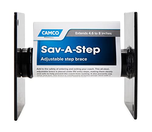 Camco RV Save-A-Step Brace | Stabilizes RV Steps and Helps Stop RV Movement | Protects RV Steps from Sag and Wear | Adjusts from 4-5/8″-8″ , (43681)
