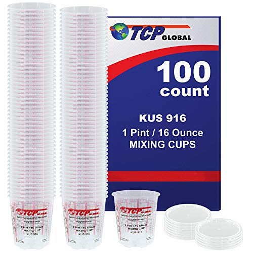 Custom Shop (Full Case of 100 each – Pint (16oz) Paint Mixing Cups) Cups have calibrated mixing ratios on side of cup Box of 100 Cups Epoxy Resin Epoxy Resin