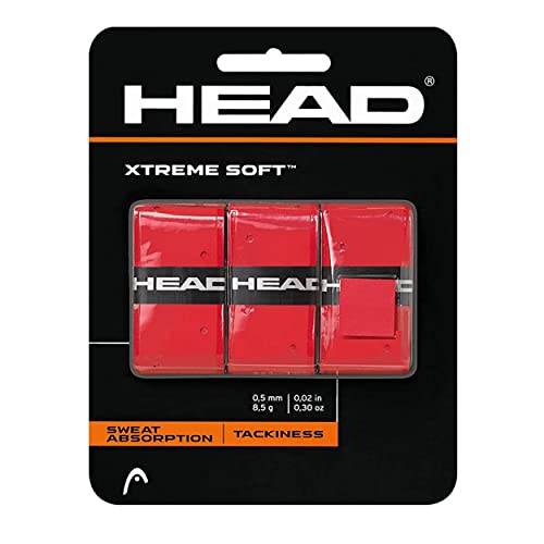 HEAD unisex adult 12 XtremesoftTM HEAD Xtreme Soft Racquet Overgrip Tennis Racket Grip Tape 3 Pack Red, Red, Pack US
