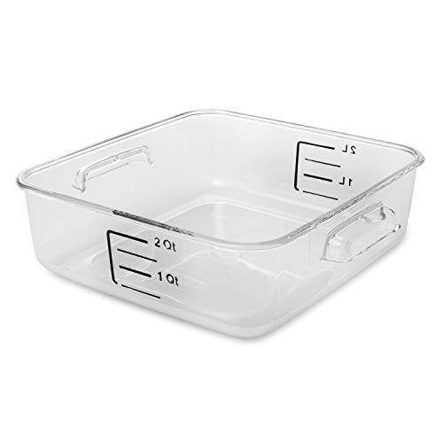Rubbermaid Commercial Products Plastic Space Saving Square Food Storage Container For Kitchen/Sous Vide/Food Prep, 2 Quart, Clear (Fg630200Clr)