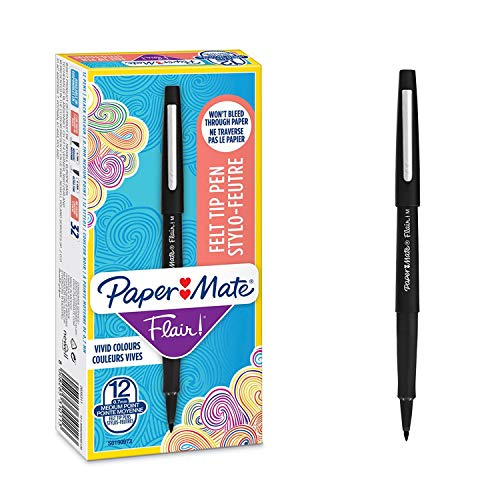 Paper Mate Flair Pen, 0.7 mm Medium Tip, Black, Box of 12