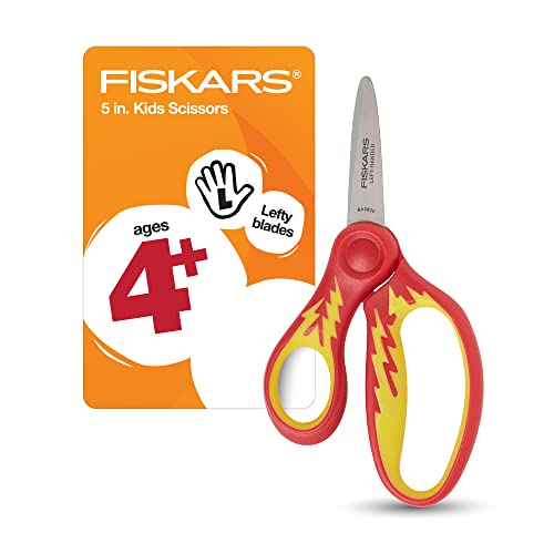 Fiskars 194330 Back to School Supplies, Left Handed Kids Scisors Pointed-tip, 5 Inch, Color Received May Vary
