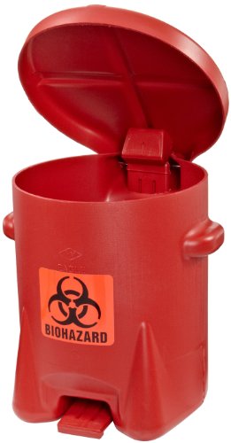 Eagle 943BIO Biohazardous Waste Polyethylene Safety Can with Foot Lever, 6 Gallon Capacity, Red