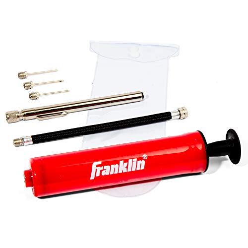Franklin Sports Ball Pump Kit -7.4″ Sports Ball Pump with Needle – Perfect for Basketballs, Soccer Balls and More – Complete Hand Pump Kit with Needles, Flexible Hose, Air Pressure Gauge and Carry Bag