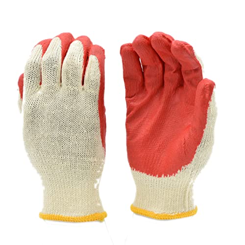 G & F Products 3106-10 String Knit Palm, Latex Dipped Nitrile Coated Work Gloves For General Purpose, 10-Pairsper Pack, Red, Large