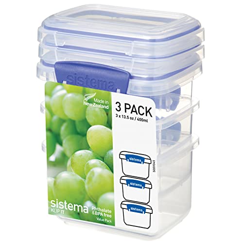 Sistema 1543 Klip It Collection Rectangle Food Storage Container, 13 Ounce (Set of 3)