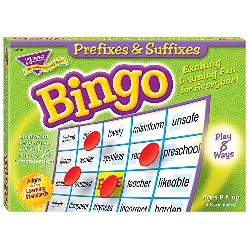 TREND ENTERPRISES: Prefixes & Suffixes Bingo Game, Exciting Way for Everyone to Learn, Play 8 Different Ways, Great for Classrooms and At Home, 2 to 36 Players, For Ages 8 and Up