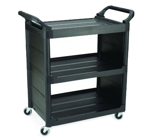Rubbermaid Commercial Products Executive Series Utility Cart with Wheels, Black, Two Shelf Cart for Kitchen/Restaurant/Cafeteria/School/Storage