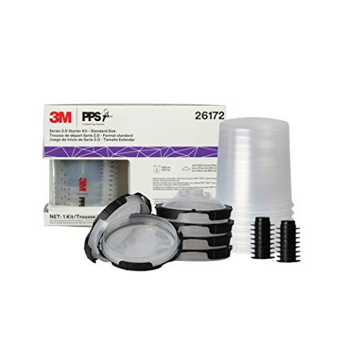 3M PPS 2.0 Paint Spray Gun System Starter Kit with Cup, Lids and Liners,26172, 22 OZ, 200-micron Filter, Use for Cars, Furniture, Home & more,1 Paint Cup,6 Disposable Lids and Liners,16 Sealing Plugs