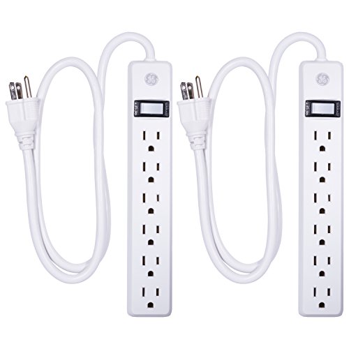 GE 6-Outlet Surge Protector 2 Pack, 3 Ft Extension Cord, Power Strip, 450 Joules, On/Off Switch, Integrated Circuit Breaker, Heavy Duty, Warranty, UL Listed, White, 14709