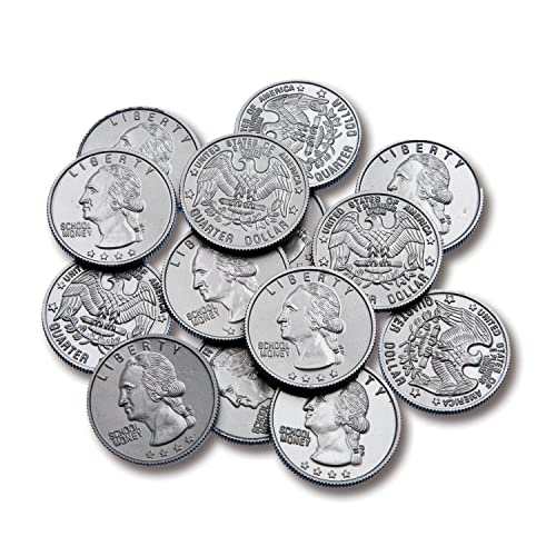 LEARNING ADVANTAGE Play Quarters – Set of 100 Plastic Coins – Designed and Sized Like Real US Currency – Teach Money Math With This Pretend Play Resource