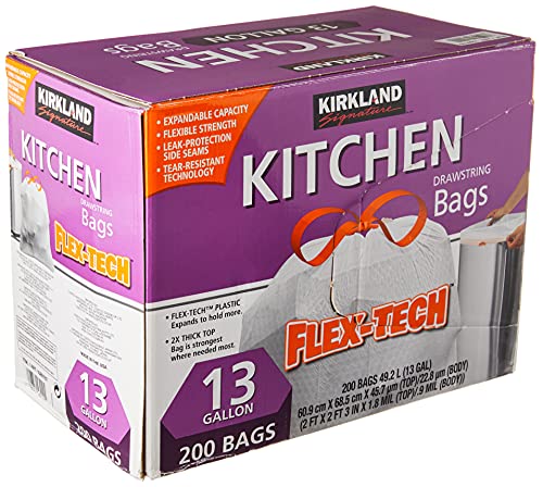 Kirkland Signature Drawstring Kitchen Trash Bags – 13 Gallon – 200 Count